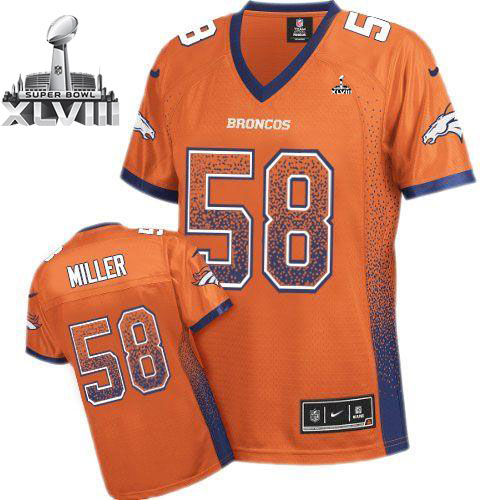  Broncos #58 Von Miller Orange Team Color Super Bowl XLVIII Women's Stitched NFL Elite Drift Fashion Jersey