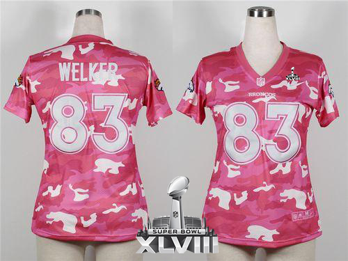  Broncos #83 Wes Welker Pink Super Bowl XLVIII Women's Stitched NFL Elite Camo Fashion Jersey