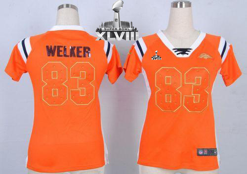  Broncos #83 Wes Welker Orange Super Bowl XLVIII Women's Stitched NFL Elite Draft Him Shimmer Jersey