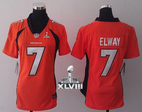 Broncos #7 John Elway Orange Team Color Super Bowl XLVIII Women's Stitched NFL New Elite Jersey