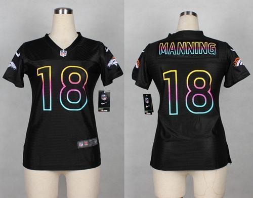  Broncos #18 Peyton Manning Black Women's NFL Fashion Game Jersey