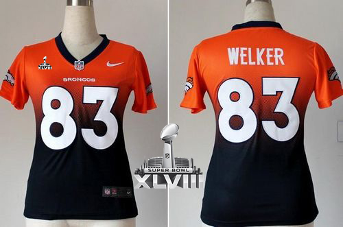  Broncos #83 Wes Welker Orange/Blue Super Bowl XLVIII Women's Stitched NFL Elite Fadeaway Fashion Jersey