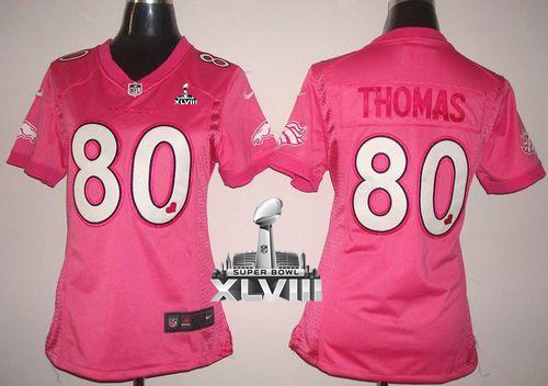  Broncos #80 Julius Thomas Pink New Super Bowl XLVIII Women's Be Luv'd Stitched NFL Elite Jersey