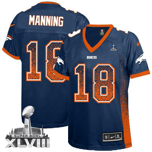  Broncos #18 Peyton Manning Blue Alternate Super Bowl XLVIII Women's Stitched NFL Elite Drift Fashion Jersey