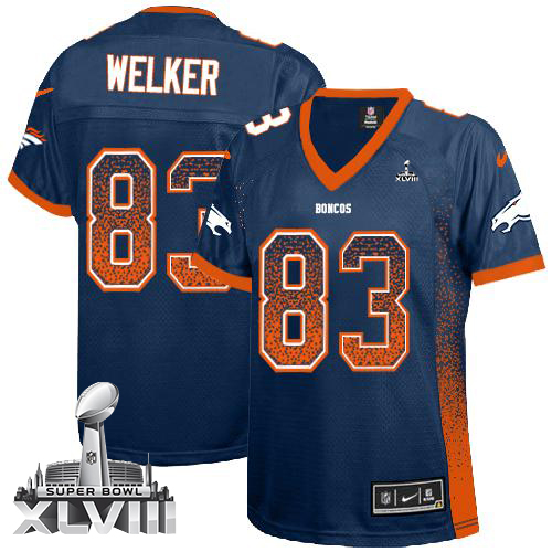  Broncos #83 Wes Welker Blue Alternate Super Bowl XLVIII Women's Stitched NFL Elite Drift Fashion Jersey