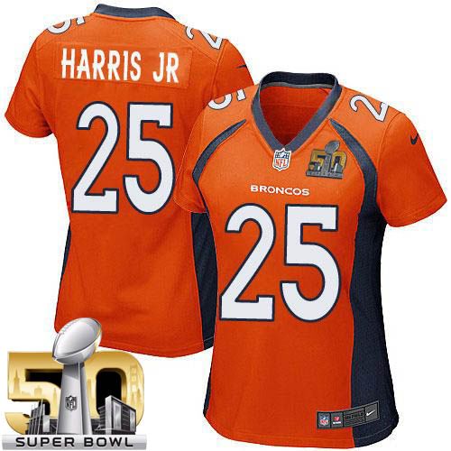  Broncos #25 Chris Harris Jr Orange Team Color Super Bowl 50 Women's Stitched NFL New Elite Jersey