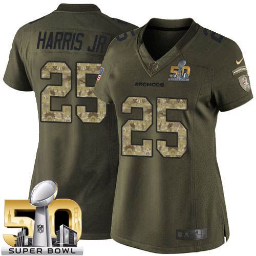  Broncos #25 Chris Harris Jr Green Super Bowl 50 Women's Stitched NFL Limited Salute to Service Jersey
