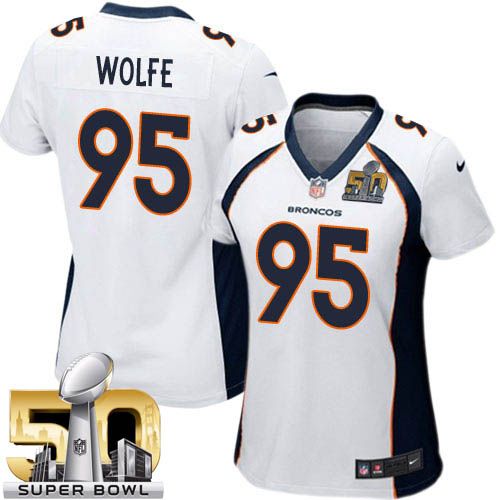  Broncos #95 Derek Wolfe White Super Bowl 50 Women's Stitched NFL New Elite Jersey