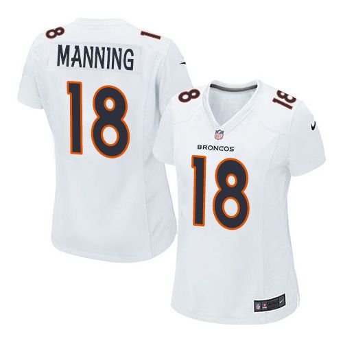 Broncos #18 Peyton Manning White Women's Stitched NFL Game Event Jersey
