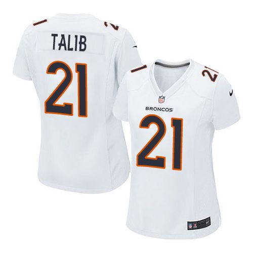  Broncos #21 Aqib Talib White Women's Stitched NFL Game Event Jersey