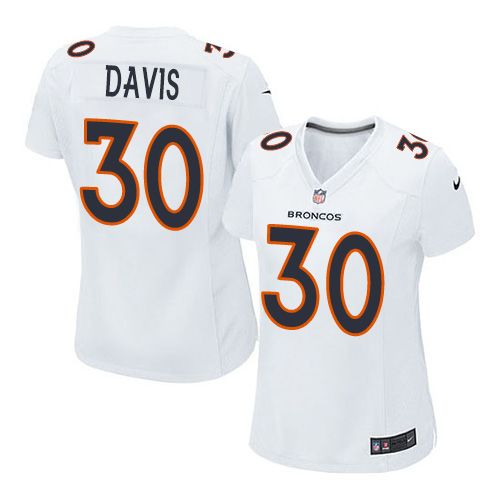  Broncos #30 Terrell Davis White Women's Stitched NFL Game Event Jersey