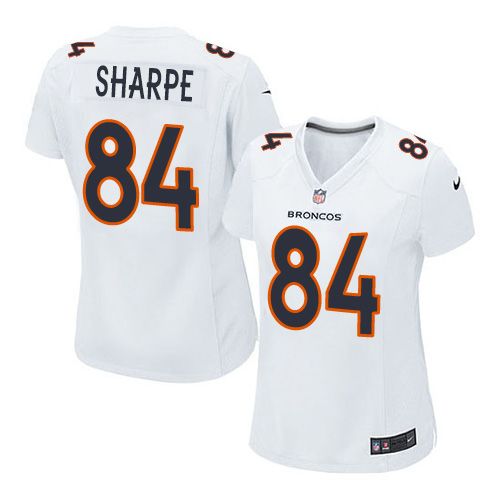  Broncos #84 Shannon Sharpe White Women's Stitched NFL Game Event Jersey