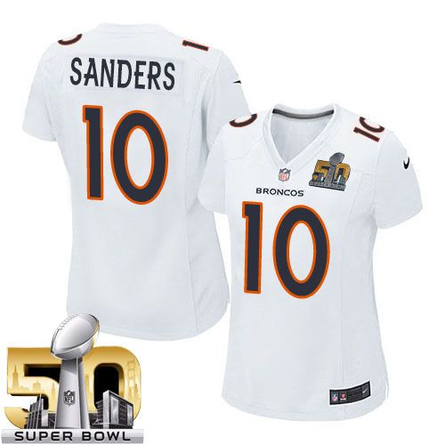  Broncos #10 Emmanuel Sanders White Super Bowl 50 Women's Stitched NFL Game Event Jersey
