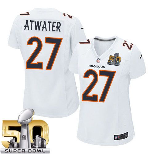  Broncos #27 Steve Atwater White Super Bowl 50 Women's Stitched NFL Game Event Jersey