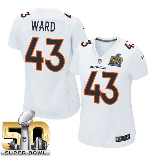  Broncos #43 T.J. Ward White Super Bowl 50 Women's Stitched NFL Game Event Jersey