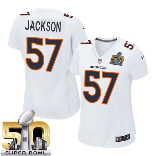  Broncos #57 Tom Jackson White Super Bowl 50 Women's Stitched NFL Game Event Jersey