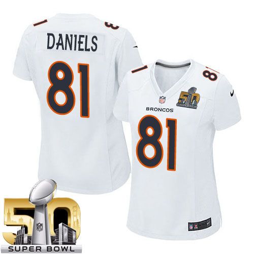  Broncos #81 Owen Daniels White Super Bowl 50 Women's Stitched NFL Game Event Jersey