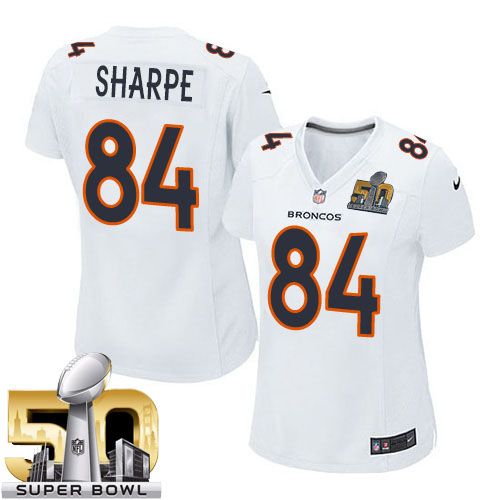  Broncos #84 Shannon Sharpe White Super Bowl 50 Women's Stitched NFL Game Event Jersey