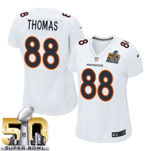  Broncos #88 Demaryius Thomas White Super Bowl 50 Women's Stitched NFL Game Event Jersey