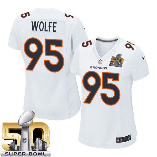  Broncos #95 Derek Wolfe White Super Bowl 50 Women's Stitched NFL Game Event Jersey