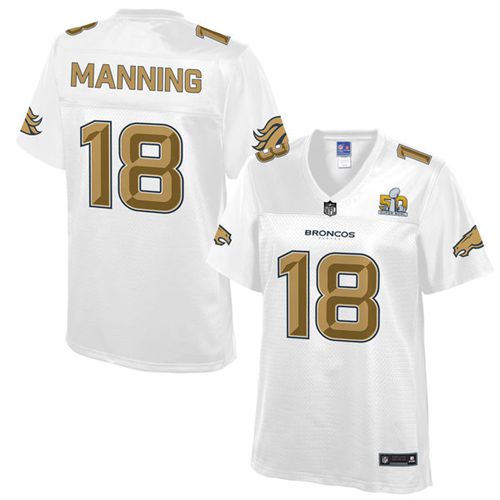  Broncos #18 Peyton Manning White Women's NFL Pro Line Super Bowl 50 Fashion Game Jersey