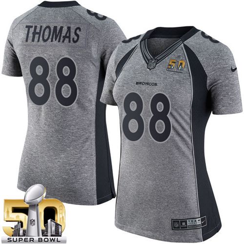  Broncos #88 Demaryius Thomas Gray Super Bowl 50 Women's Stitched NFL Limited Gridiron Gray Jersey