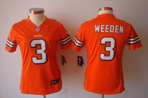  Browns #3 Brandon Weeden Orange Alternate Women's Stitched NFL Limited Jersey
