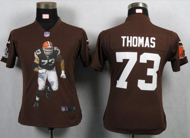  Browns #73 Joe Thomas Brown Team Color Women's Portrait Fashion NFL Game Jersey
