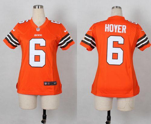  Browns #6 Brian Hoyer Orange Alternate Women's Stitched NFL Elite Jersey
