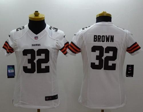  Browns #32 Jim Brown White Women's Stitched NFL Limited Jersey