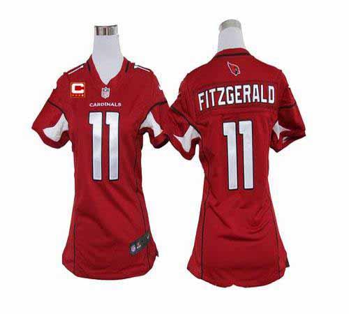  Cardinals #11 Larry Fitzgerald Red Team Color With C Patch Women's Stitched NFL Elite Jersey