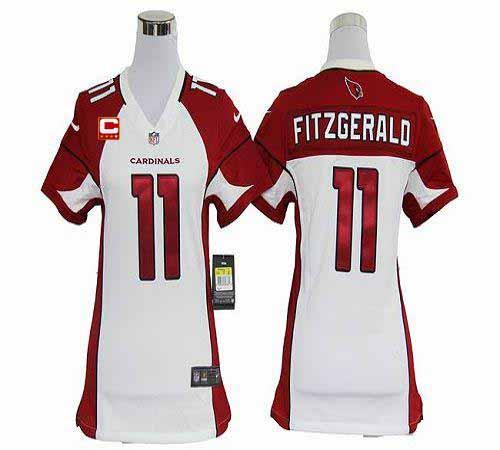  Cardinals #11 Larry Fitzgerald White With C Patch Women's Stitched NFL Elite Jersey
