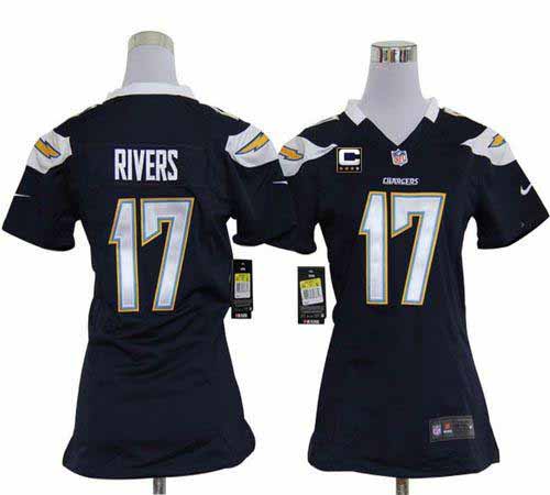  Chargers #17 Philip Rivers Navy Blue Team Color With C Patch Women's Stitched NFL Elite Jersey