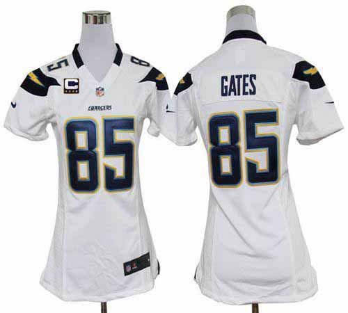  Chargers #85 Antonio Gates White With C Patch Women's Stitched NFL Elite Jersey