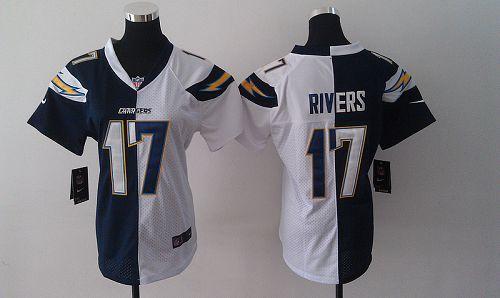  Chargers #17 Philip Rivers Navy Blue/White Women's Stitched NFL Elite Split Jersey