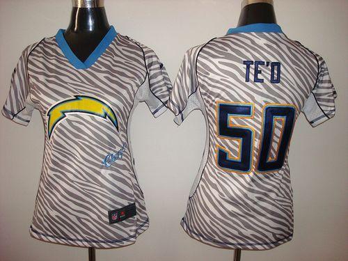  Chargers #50 Manti Te'o Zebra Women's Stitched NFL Elite Jersey