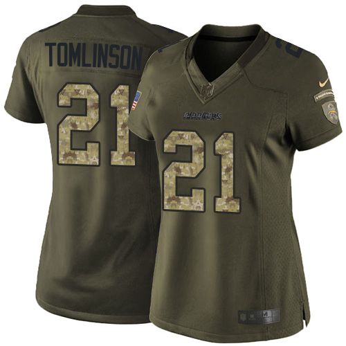  Chargers #21 LaDainian Tomlinson Green Women's Stitched NFL Limited Salute to Service Jersey