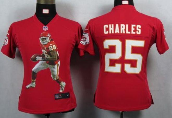  Chiefs #25 Jamaal Charles Red Team Color Women's Portrait Fashion NFL Game Jersey