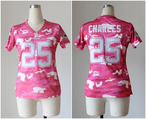  Chiefs #25 Jamaal Charles Pink Women's Stitched NFL Elite Camo Fashion Jersey