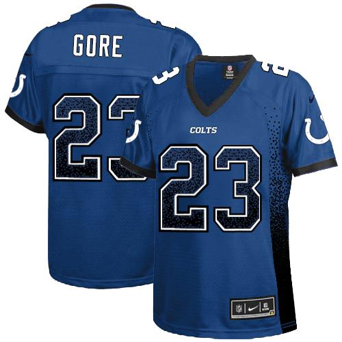  Colts #23 Frank Gore Royal Blue Team Color Women's Stitched NFL Elite Drift Fashion Jersey