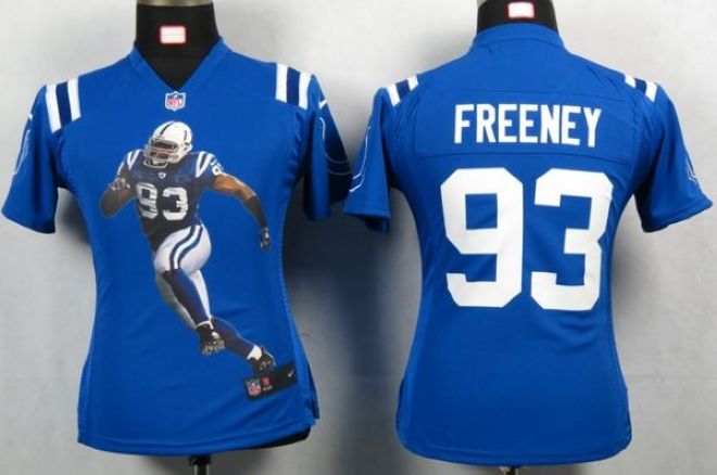  Colts #93 Dwight Freeney Royal Blue Team Color Women's Portrait Fashion NFL Game Jersey