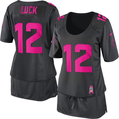  Colts #12 Andrew Luck Dark Grey Women's Breast Cancer Awareness Stitched NFL Elite Jersey
