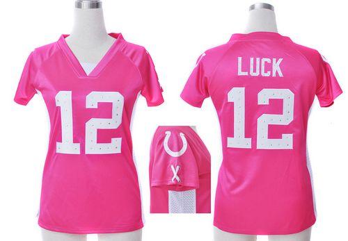  Colts #12 Andrew Luck Pink Draft Him Name & Number Top Women's Stitched NFL Elite Jersey