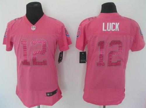  Colts #12 Andrew Luck Pink Sweetheart Women's Stitched NFL Elite Jersey