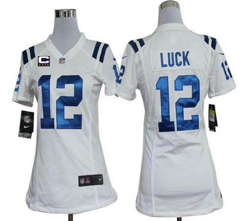  Colts #12 Andrew Luck White With C Patch Women's Stitched NFL Elite Jersey