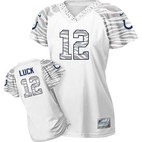  Colts #12 Andrew Luck White Women's Zebra Field Flirt Stitched NFL Elite Jersey