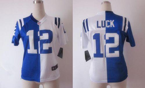 Colts #12 Andrew Luck Royal Blue/White Women's Stitched NFL Elite Split Jersey