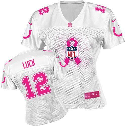  Colts #12 Andrew Luck White Women's Breast Cancer Awareness NFL Game Jersey