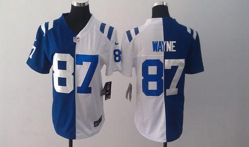  Colts #87 Reggie Wayne Royal Blue/White Women's Stitched NFL Elite Split Jersey