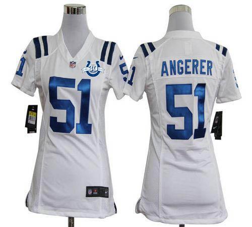  Colts #51 Pat Angerer White With 30TH Seasons Patch Women's Stitched NFL Elite Jersey